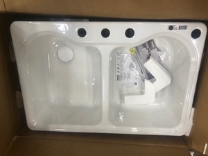 Hartland Drop-In Cast Iron 33 in. 4-Hole Double Bowl Kitchen Sink in White by KOHLER not used