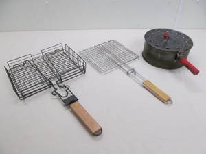 vintage popcorn popper, grilling tools