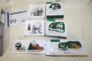 lot 99 image: Lot of (3) Department 56 Village Accessories - Dog & Puppies, Cat & Kittens, Excellent Taste, On To The Show