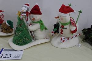 lot 123 image: Lot of (2) Hallmark Swooshin Duo 9th in Series Snowman Lighted Singing Dcor, Trimming The Tree Snowman Lighted Singing Dcor