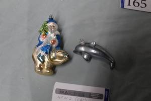 lot 162 image: Lot of (2) Christopher Radko Collection Ornaments - Dolphin, Santa Claus On Bear