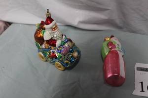lot 166 image: Lot of (2) Christopher Radko Collection Ornaments - Santa Sleigh, Pink Beard Santa