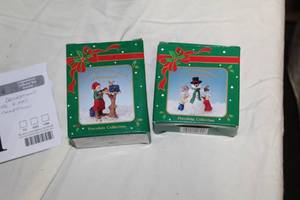 lot 201 image: Lot of (2) Russ Christmas Dcor An Old Fashioned Christmas Porcelain Collection - Girl And Mailbox, Snowman With Children