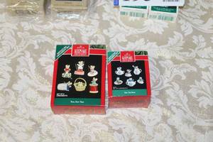 lot 192 image: Lot of (2) Hallmark Keepsake Miniature Ornament Set - Sew Sew They, Tiny Tea Party