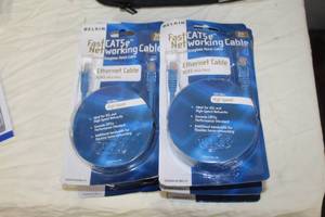 lot 232 image: Lot of (7) Belkin Fast CAT5e Networking Cables Ethernet Cables R45 Male