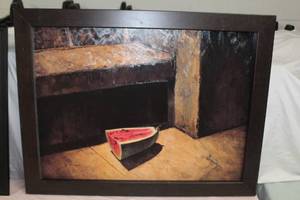 lot 242 image: Watermelon Wood Framed Oil Painting