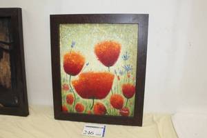 lot 246 image: Flowers by M. Reyes Wood Framed Oil Painting