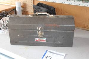 lot 49 image: Master Mechanic Professional Metal Tool Box with Tool Tray, Ratchet, Wrenches, Sockets, Files, Terminal Protectors, Misc. Hardware, Misc. Hand Tools