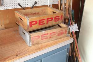 lot 81 image: Lot of (2) Vintage Pepsi-Cola Wooden Soda Pop Bottle Crates