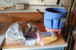lot 85 image: Bucketeer Bucket Tool Caddy, Plastic Bucket, Work Gloves