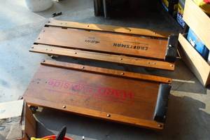 lot 90 image: Lot of (2) Craftsman 42 Wooden Shop Creeper, Montgomery Ward Riverside Wooden Shop Creeper