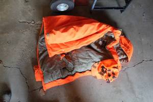 lot 96 image: Blaze Orange Medium Hunting Jacket and Hat