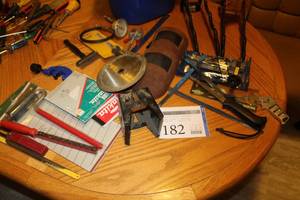 lot 182 image: Hand Saw, Tool Holders, Knee Pads, Hack Saws, Sanding Pads, Misc. Hand Tools