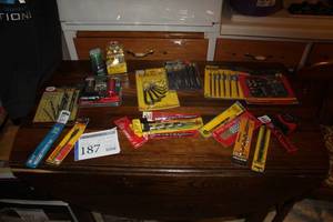 lot 187 image: Drill Bits, Router Bits, Tape Measure, Hex Set, Drill Attachment
