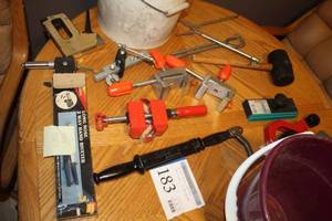 lot 183 image: Mallet, Stapler, Pipe Cutters, Clamps, Rivot Tool, Misc. Hand Tools