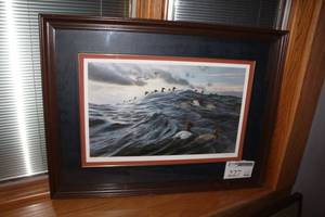 lot 227 image: Ducks On Water by Van Gilder #3171500 Matted Wood Framed Print