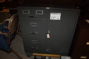 lot 157 image: Cole-Steel Metal File Cabinet 3-Drawer One Storage Door with Lock and Key and Cole Combination Safe with Combination