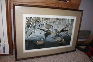 lot 225 image: Ducks On Water by Van Gilder #1431500 Triple-Matted Wood Framed Print