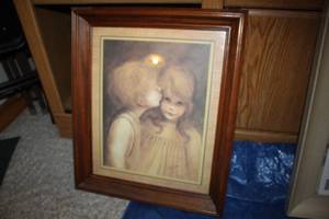 lot 203 image: Boy Kissing Girl by Margaret Kane Double-Matted Wood Framed Art
