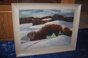 lot 204 image: Snow On Hills by  Wood Framed Art