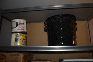 lot 213 image: Lot of (5) Canning Kettles (x3), Shop Vac Cartridge Filters (x2)