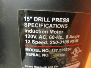 lot 2 image: Craftsman 15 Drill Press