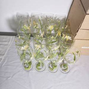 Hand Painted Yellow Lily Wine Glasses Stemware