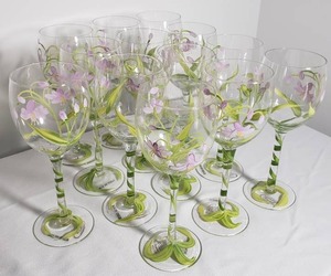 Purple Lily Hand Painted Wine Glasses Stemware