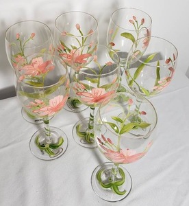 Red Lily Hand Painted Wine Glasses Stemware