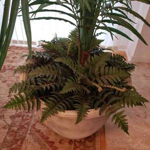 Handsome Silk Fern in Grey Planter