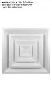 lot 30 image: VENTI AIR 24 IN. X 24 IN. T-BAR DROP CEILING LAY & VENTI AIR 18 IN. X 18 IN. SQAURE RETURN AIR FILTER GRILLE OF STEEL IN WHITE OPEN BOX BUT NOT USED SEE PICS