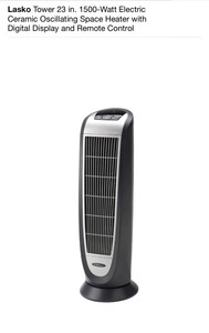 lot 41 image: 2 LASKO TOWER 23 IN. 1500-WATT ELECTRIC CERAMIC OSCILLATING SPACE HEATER WITH DIGITAL DISPLAY AND REMOTE CONTROL OPEN BOX NOT USED BUT COMPLETE SEE PICS