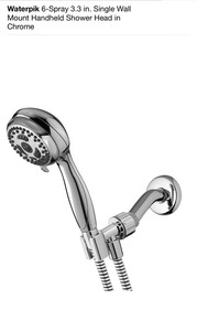 lot 46 image: MODONA Oval 10.5 in. W Double Glass Corner Shelf with Pre-Installed Rails in Rubbed Bronze & WATERPIK 6-Spray 3.3 in. Single Wall Mount Handheld Shower Head in Chrome NOT USED SEE PICS