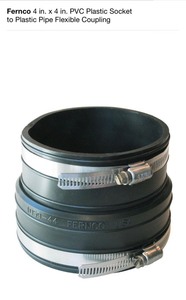lot 60 image: FERNCO 4 IN. X 4 IN. PVC PLASTIC SOCKET TO PLASTIC PIPE FLEXIBLE COUPLING NOT USED SEE PICS