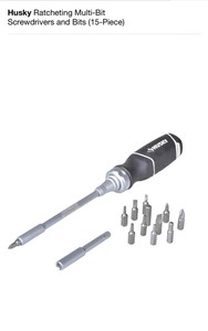 lot 64 image: HUSKY RATCHETING MULTI-BIT SCREWDRIVERS AND BITS(15-PIECE) & HUSKY GROOVE JOINT PLIERS SET (2-PIECE) SEE PICS