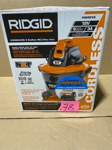 lot 78 image: RIDGID 9 Gal. 18-Volt Cordless WetDry Shop Vacuum (Tool Only) with Filter, Hose and Accessories NOT USED SEE PICSDESCRIPTION
