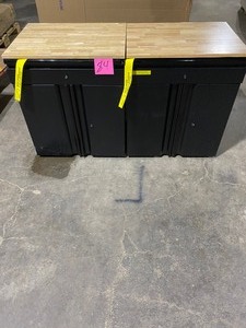 lot 84 image: 2 HUSKY Heavy Duty Welded 28 in. W x 33 in. H x 21.5 in. D 20-Gauge Free Standing 1-Drawer 2-Door Steel Garage Base Cabinet SEE PICS
