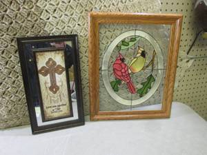 lot 60 image: Stained Glass Cardinal and Cross De...