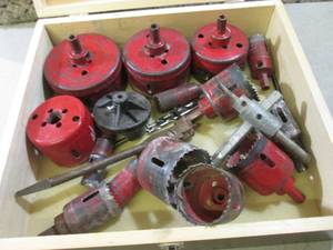 lot 164 image: Wood Box Full of Hole Saws  BS...