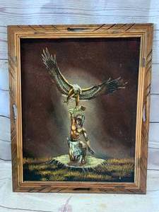 Antique Native American Eagle Velvet Art (approx 19 x 23)