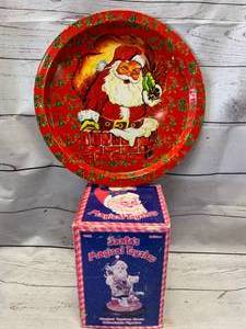 Vintage Santa Tray & Magical Toy Shop Figurine