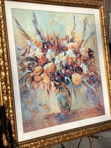 Framed Artist Enhanced Floral Painting