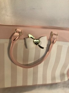 Betsy Johnson Pink and White Striped Handbag with Matching Make-up Bag