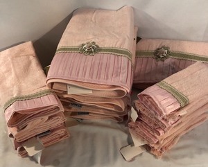 Lot of New Avanti Pink Towels with Light Green Accents