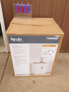 Style laundry vanity set. New in box. Stainless sink with stand & faucet. As shown.