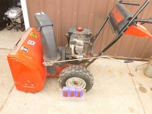 MTD 8-24 snow blower. Good used condition. Starts on first pull. Needs carb cover. As shown.