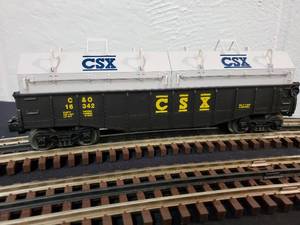 lot 144 image: Lionel CSX Gondola with Coal Covers Car 6-16342