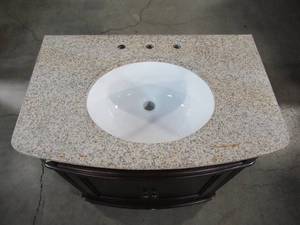 lot 218 image: Home Decorators Collection 31 in. W x 35 in. H x 20 in. D Vanity in Cherry with Marble Vanity Top with Basin MD-V1218