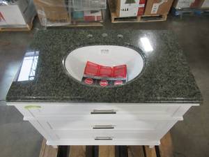 lot 220 image: Home Decorators Collection Woodfall 35.20 in. W x 21.60 in. D Vanity Cabinet in White Woodfall 36W