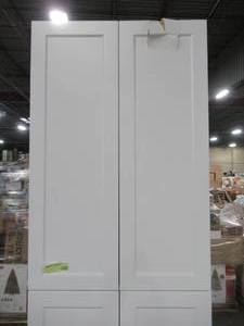 lot 228 image: Hampton Bay Designer Series Melvern Assembled 24x90x23.75 in. Pantry Kitchen Cabinet in White T2490-MLWH